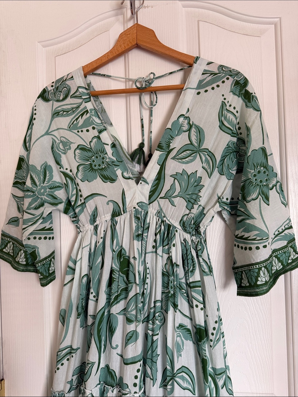 Haute Hippie Style Green Floral Tiered Boho Maxi Resortwear Coverup Dress size S - Picture 3 of 6